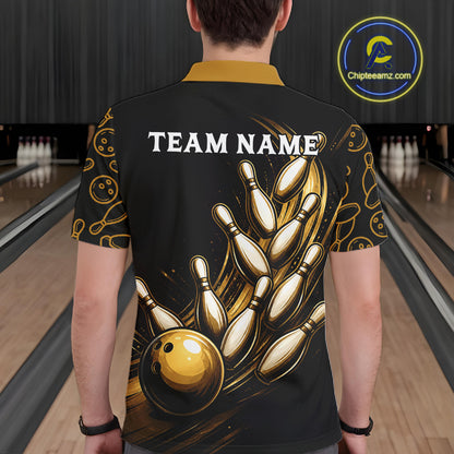 Strike Bowling Gold Yellow Bowling Jerseys For Men Custom Bowling Shirts Team Attire NYN3179