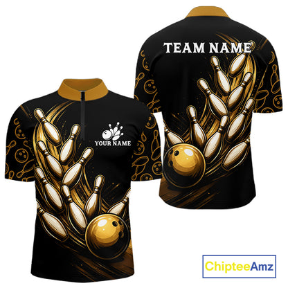 Strike Bowling Gold Yellow Bowling Jerseys For Men Custom Bowling Shirts Team Attire NYN3179