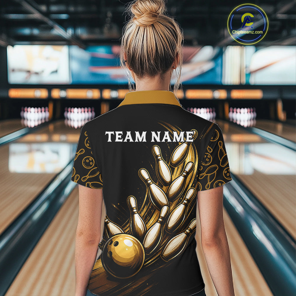 Strike Bowling Gold Yellow Bowling Jerseys For Women Custom Bowling Shirts Team Attire NYN3179