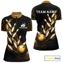 Load image into Gallery viewer, Strike Bowling Gold Yellow Bowling Jerseys For Women Custom Bowling Shirts Team Attire NYN3179