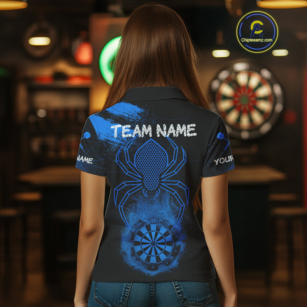 Blue Spider Women's Grunge Darts Shirt Smoke Dartboard - Custom Name For Darts Jersey NYN0468