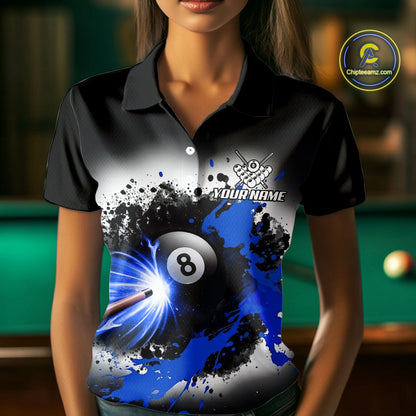 Lightning Blue Billiard 8 Ball & 9 Ball Shirt For Women Custom Grunge Pool Team Billiard Jersey NYN3442