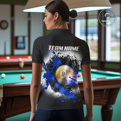 Lightning Blue Billiard 8 Ball & 9 Ball Shirt For Women Custom Grunge Pool Team Billiard Jersey NYN3442