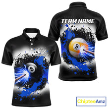 Load image into Gallery viewer, Lightning blue billiard 8 ball and 9 ball shirt for men custom grunge pool team jersey