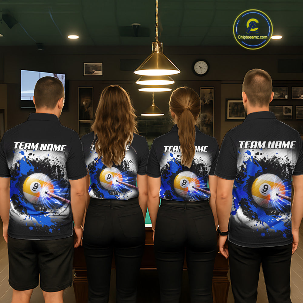 Lightning Blue Billiard 8 Ball & 9 Ball Shirt For Men Custom Grunge Pool Team Billiard Jersey NYN3442