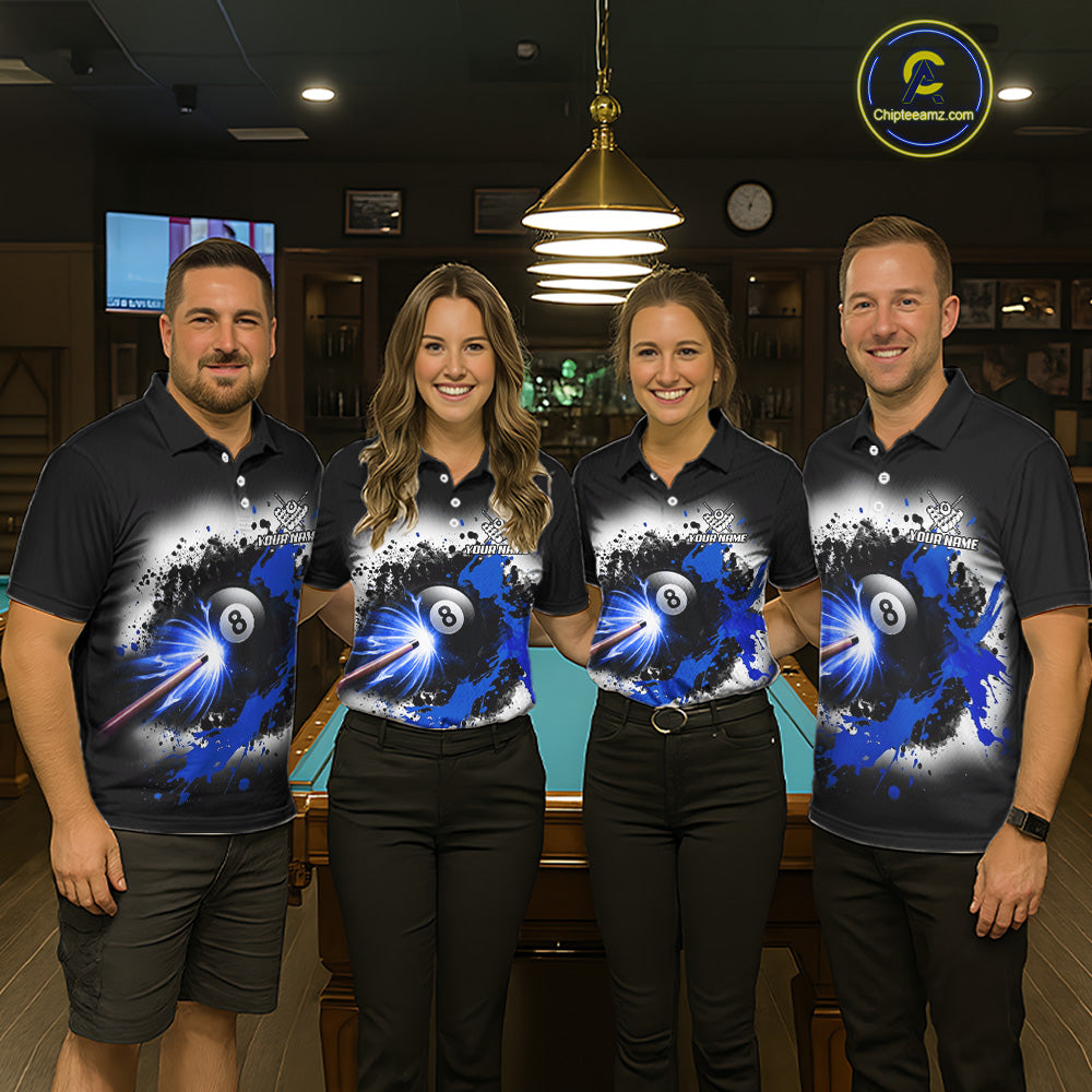Lightning Blue Billiard 8 Ball & 9 Ball Shirt For Men Custom Grunge Pool Team Billiard Jersey NYN3442