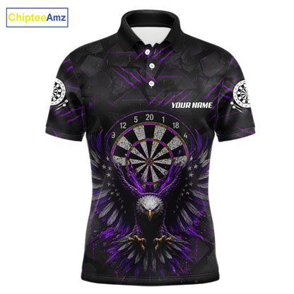Purple Grunge Eagle Men's Darts Polo Shirt Mockup, Professional Eagle Dart Team Jersey, Personalized Tournament Uniform