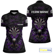 Load image into Gallery viewer, Purple Grunge Eagle Women's Quarter-Zip Darts Shirt Mockup, Custom Eagle Dart Tournament Apparel, Personalized League Jersey