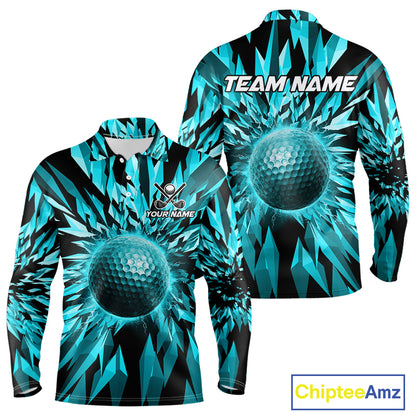 Icy Blue Geometric Mens Golf Polo Shirt Customize Golf Gifts For Men Golf Team Attire NYN4005