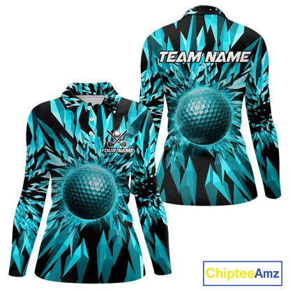 Icy Blue Geometric Womens Golf Polo Shirt Customize Golf Gifts For Women Golf Team Attire NYN4005