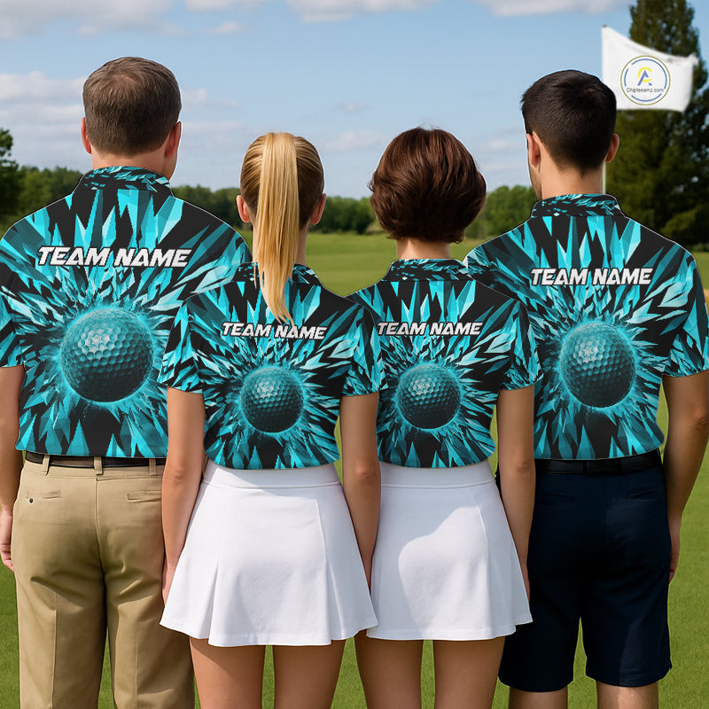 Icy Blue Geometric Mens Golf Polo Shirt Customize Golf Gifts For Men Golf Team Attire NYN4005