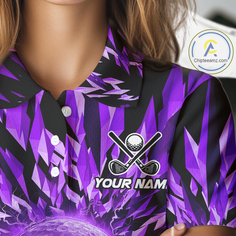 Icy Purple Geometric Womens Golf Polo Shirt Customize Golf Gifts For Women Golf Team Attire NYN4007