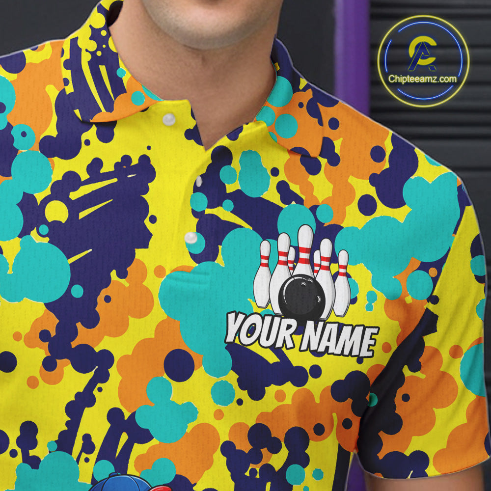 Custom Funny Rooster Dots Colorful Bowling Jersey For Men Bowling Polo & 1/4 Zip Bowling Team Shirt NYN4378