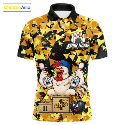Custom Winner Rooster Gold Geometric Bowling Shirt For Men Funny Bowling Polo & 1/4 Zip Bowling Team Shirt NYN4379