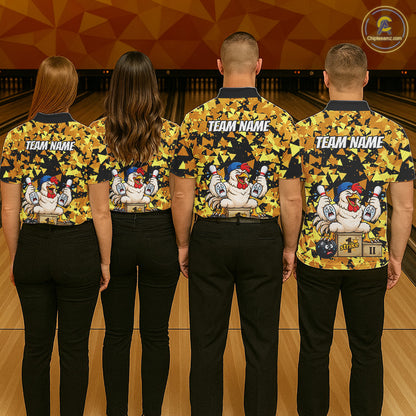 Custom Winner Rooster Gold Geometric Bowling Shirt For Men Funny Bowling Polo & 1/4 Zip Bowling Team Shirt NYN4379