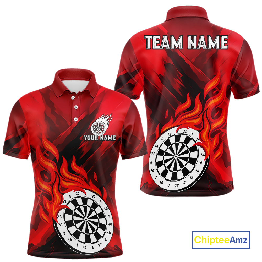 Custom Red Flaming White Dartboard Dart Polo Shirt For Men Outfits Dart Jerseys NYN1609