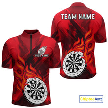 Load image into Gallery viewer, Custom Red Flaming White Dartboard Dart Quarter-Zip Shirt For Men Outfits Dart Jerseys NYN1609