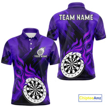 Load image into Gallery viewer, Custom Purple Flaming White Dartboard Dart Polo Shirt For Men Outfits Dart Jerseys NYN1610