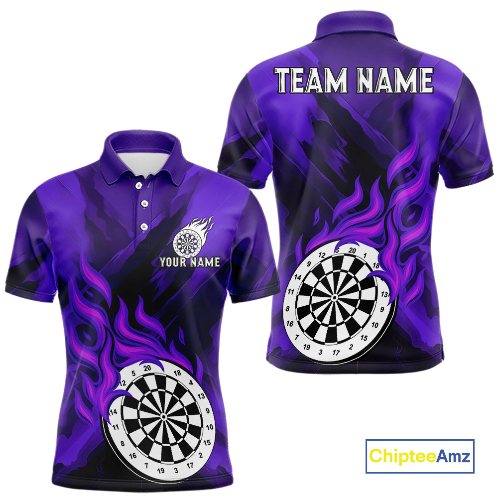 Custom Purple Flaming White Dartboard Dart Polo Shirt For Men Outfits Dart Jerseys NYN1610