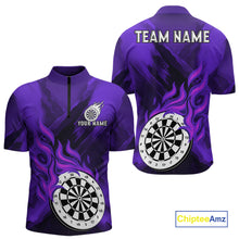 Load image into Gallery viewer, Custom Purple Flaming White Dartboard Dart Quarter-Zip Shirt For Men Outfits Dart Jerseys NYN1610