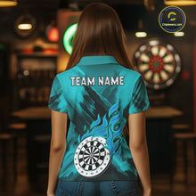 Load image into Gallery viewer, Custom Turquoise Flaming White Dartboard Dart Polo Shirt For Women Outfits Dart Jerseys NYN1611