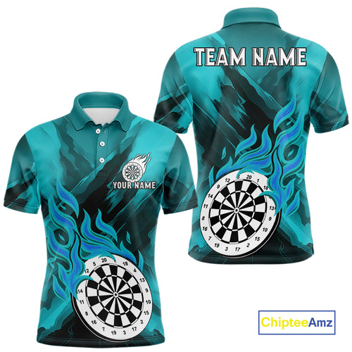 Custom Turquoise Flaming White Dartboard Dart Polo Shirt For Men Outfits Dart Jerseys NYN1611