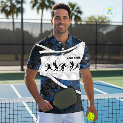 Custom Blue Digital Camo Pickleball League Jerseys For Men Pickleball Paddle Shirts NYN2154