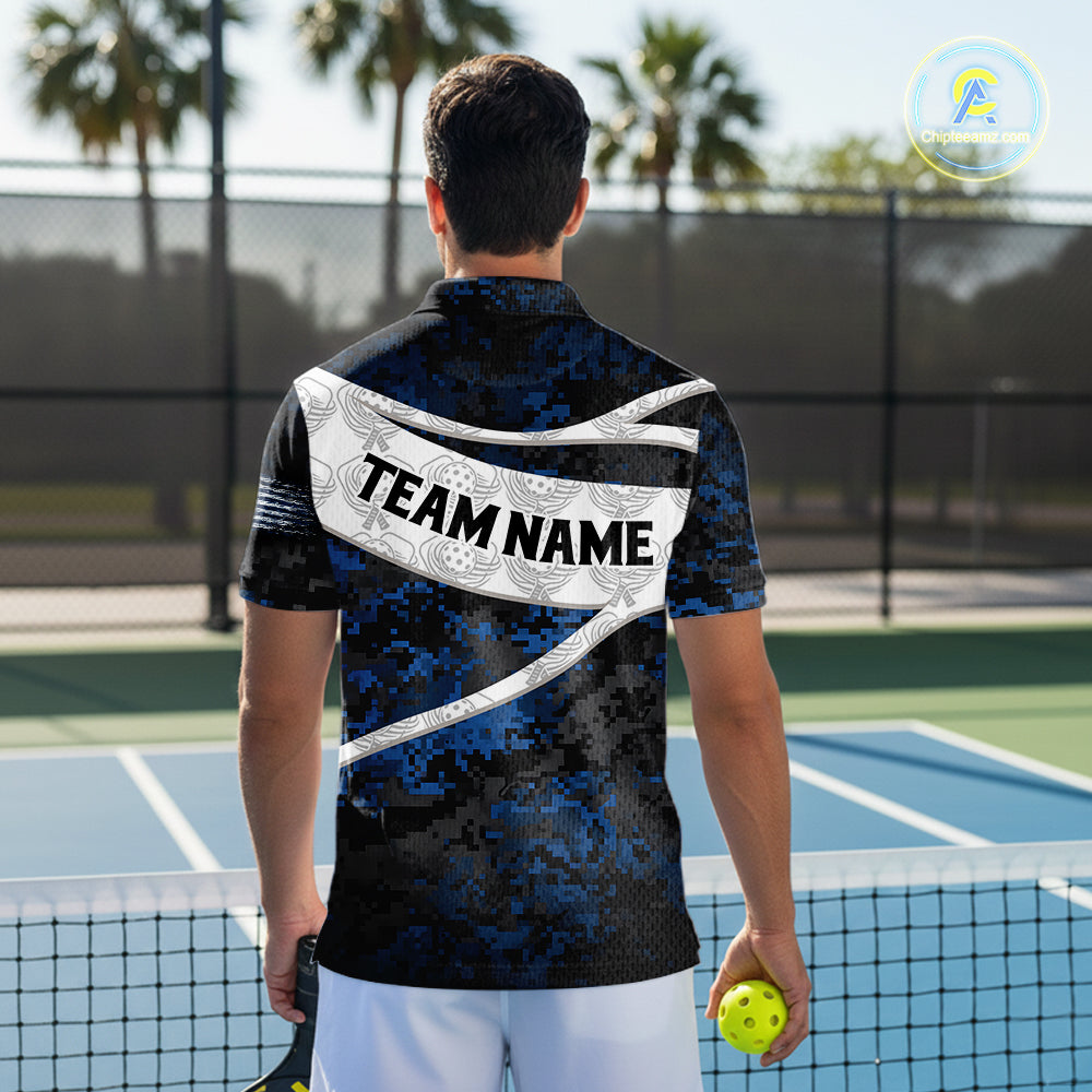 Custom Blue Digital Camo Pickleball League Jerseys For Men Pickleball Paddle Shirts NYN2154