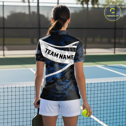 Custom Blue Digital Camo Pickleball League Jerseys For Women Pickleball Paddle Shirts NYN2154