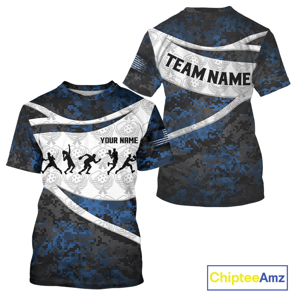 Custom Blue Digital Camo Pickleball League Jerseys For Men Pickleball Paddle Shirts NYN2154