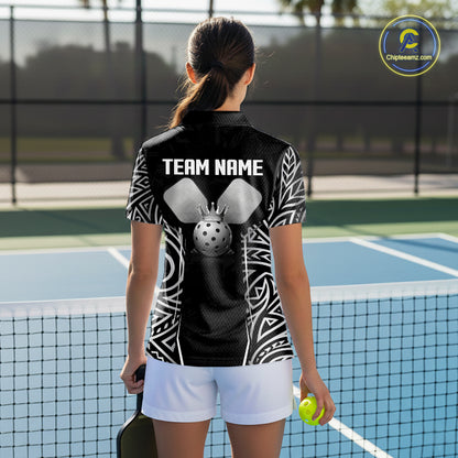 Custom Silver Tribal Pickleball Jerseys Women Silver Crown Pickleball Paddle Ball 3D Shirts NYN2159