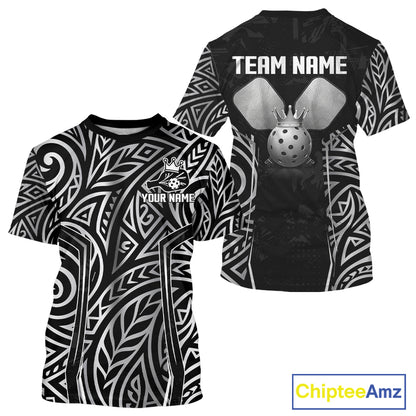 Custom Silver Tribal Pickleball Jerseys Men Silver Crown Pickleball Paddle Ball 3D Shirts NYN2159