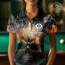 Load image into Gallery viewer, Fire Flame Skull Balls Billiard Shirt For Women Custom Smoke Ball 8 Pool Billiard Team Shirts NYN2414
