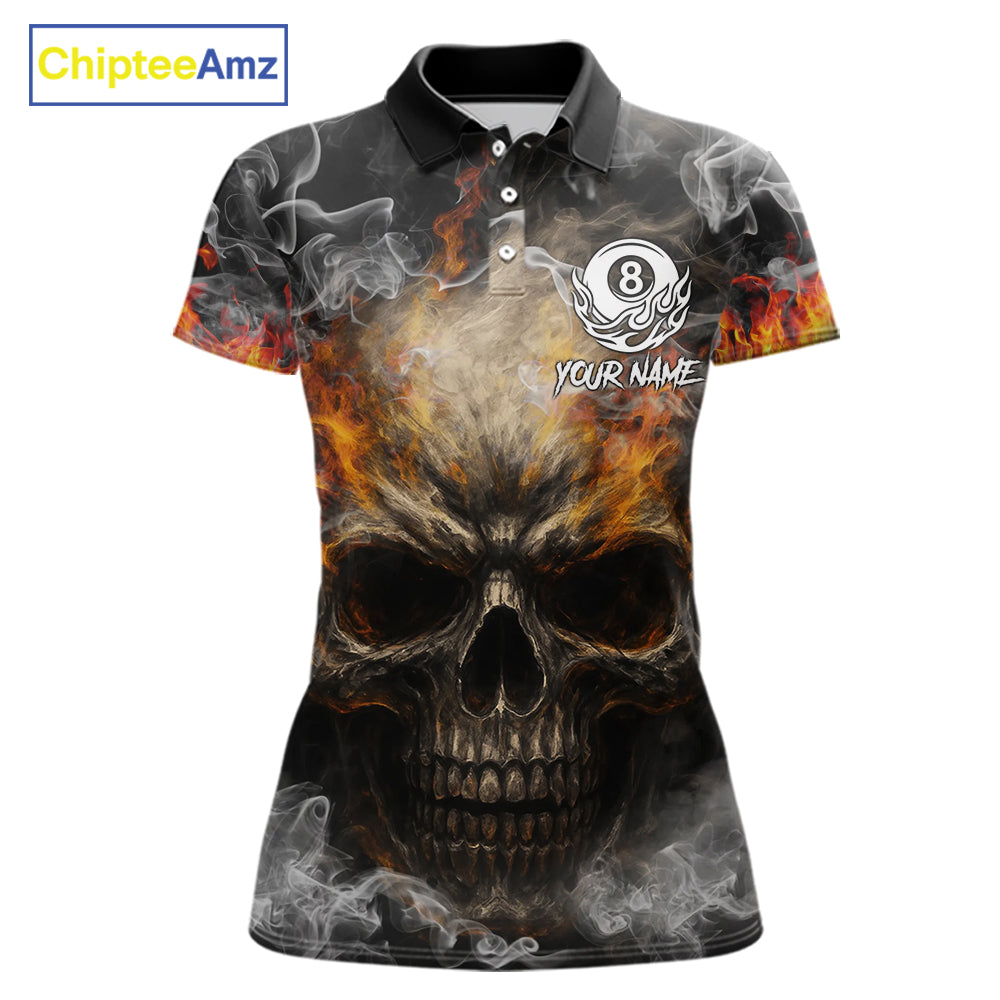 Fire Flame Skull Balls Billiard Shirt For Women Custom Smoke Ball 8 Pool Billiard Team Shirts NYN2414