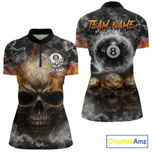 Load image into Gallery viewer, Fire Flame Skull Balls Billiard Shirt For Women Custom Smoke Ball 8 Pool Billiard Team Shirts NYN2414