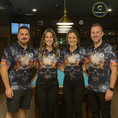 Fire Flame Skull Balls Billiard Shirt For Women Custom Smoke Ball 8 Pool Billiard Team Shirts NYN2414