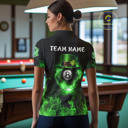 Shamrock 8 Ball Pool Polo & 1/4-Zip Shirt Personalized Women Patrick's Day Billiard Attire Gifts NYN2421