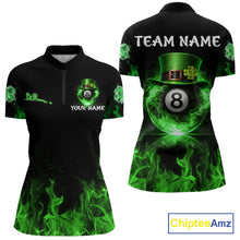 Load image into Gallery viewer, Shamrock 8 Ball Pool Polo &amp; 1/4-Zip Shirt Personalized Women Patrick's Day Billiard Attire Gifts NYN2421