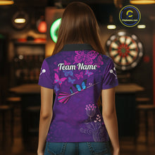 Load image into Gallery viewer, Purple Butterflies Dart Arrow Women&#39;s Darts Shirt - Custom Name For Darts Jersey NYN0476