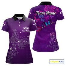 Load image into Gallery viewer, Purple Butterflies Dart Arrow Women&#39;s Darts Shirt - Custom Name For Darts Jersey NYN0476