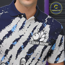 Load image into Gallery viewer, Blue And White Grunge Funny Bowling Ball &amp; Pins Shirts Custom Team Bowling Jerseys For Men NYN3445