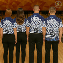 Load image into Gallery viewer, Blue And White Grunge Funny Bowling Ball &amp; Pins Shirts Custom Team Bowling Jerseys For Men NYN3445