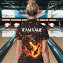 Load image into Gallery viewer, Fire Flame Dragon Bowling Polo Quarter Zip Shirts For Women Custom Team Bowling Jerseys | Red NYN3450