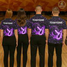 Load image into Gallery viewer, Fire Flame Dragon Bowling Polo Quarter Zip Shirts For Women Custom Team Bowling Jerseys | Purple NYN3452