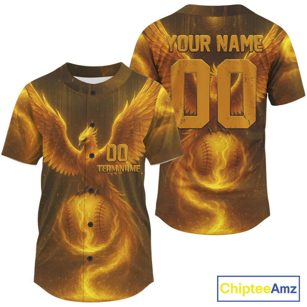 Custom Yellow Flames Phoenix Men Baseball Ball Jersey For Men Youth Baseball Team Shirt NYN0974