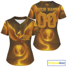 Load image into Gallery viewer, Custom Yellow Flames Phoenix Baseball Ball Jersey For Women Youth Baseball Team Shirt NYN0974