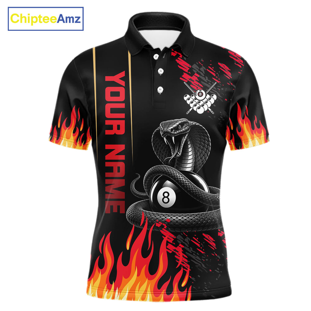 Red Fire Flame Cobra 8 Ball Pool Shirt For Men Custom Billiard League Team Polo & 1/4 Zip Jersey NYN4020