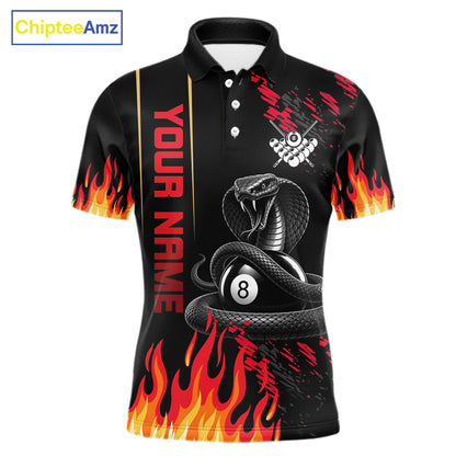 Red Fire Flame Cobra 8 Ball Pool Shirt For Men Custom Billiard League Team Polo & 1/4 Zip Jersey NYN4020