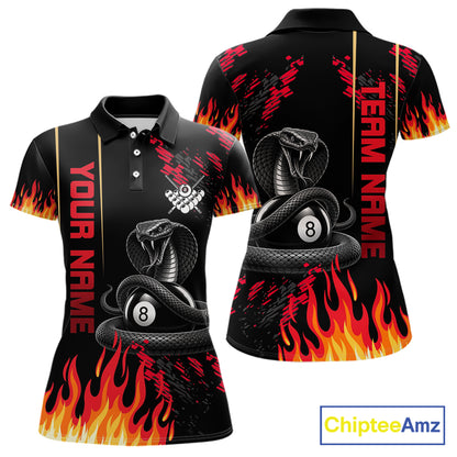 Red Fire Flame Cobra 8 Ball Pool Shirt For Women Custom Billiard League Team Polo & 1/4 Zip Jersey NYN4020