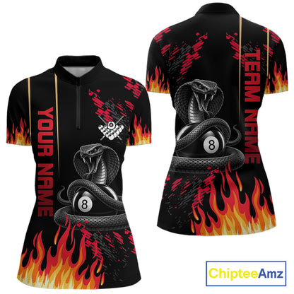 Red Fire Flame Cobra 8 Ball Pool Shirt For Women Custom Billiard League Team Polo & 1/4 Zip Jersey NYN4020